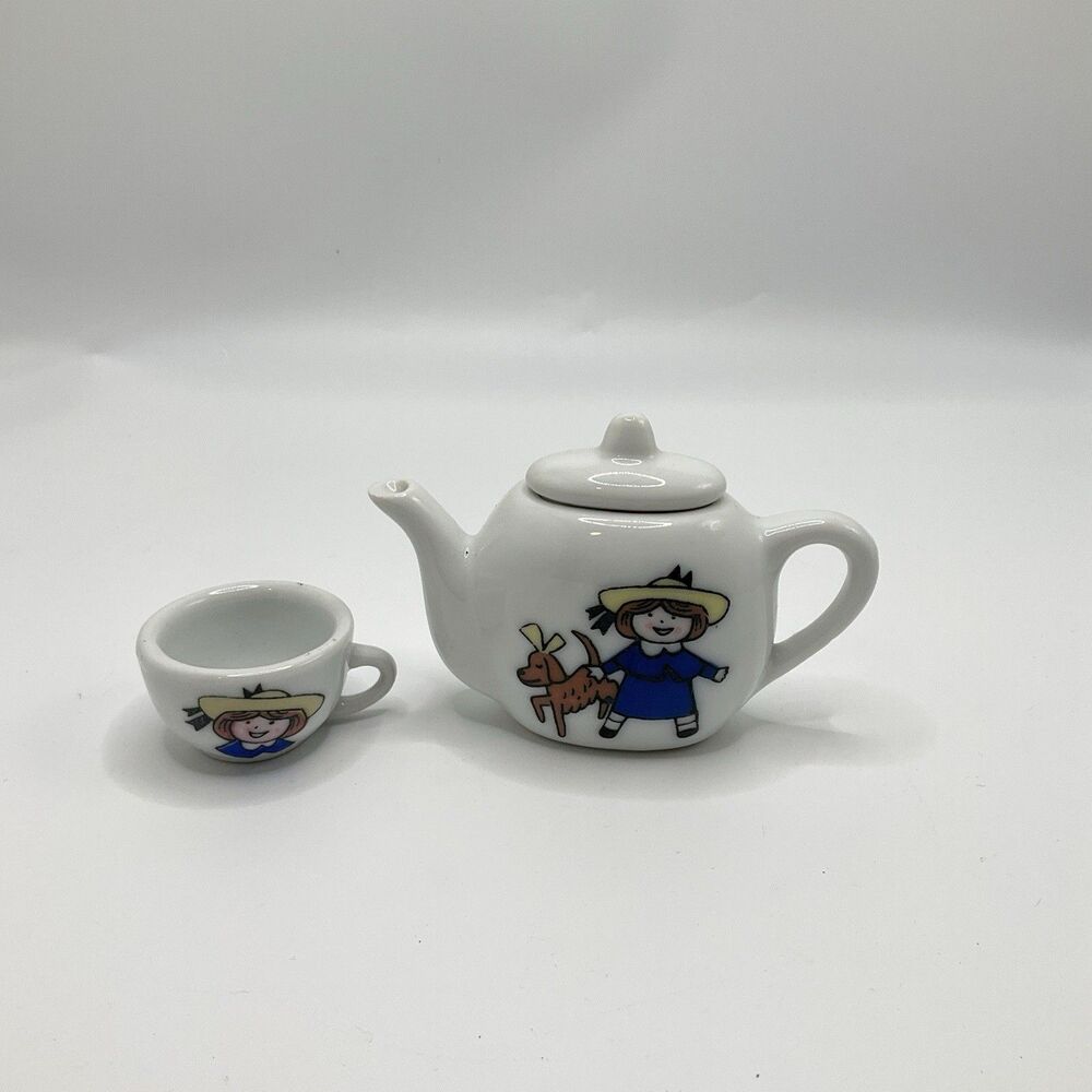 Vintage Madeline Mini Ceramic Tea Set Teapot & Cup Dollhouse Miniature 2pc